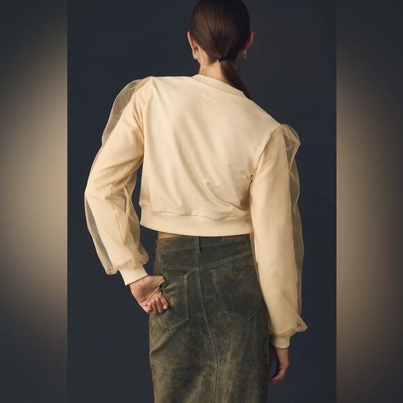 NWT* By Anthropologie Utility Pocket Pullover Sweatshirt Cream Plus 1X Coquette - Picture 5 of 15